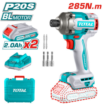 Акумулаторен ударен безчетков винтоверт TOTAL INDUSTRIAL, 1/4", 20 V, 285 Nm, 2 х 2.0 Ah