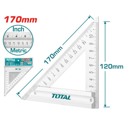 Измервателен триъгълник TOTAL, inch/metric, 170 мм