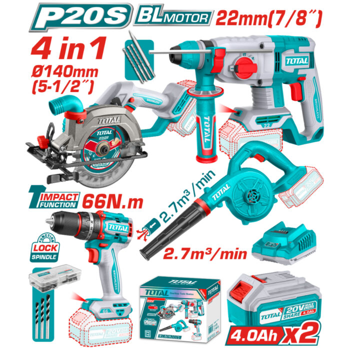Комплект акумулаторни инструменти TOTAL TOSLI250695E, 20 V, 2 x 4 Ah - Image 1