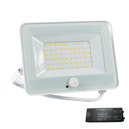 LED Прожектор със сензор 3000К БЯЛ + Авариен блок
